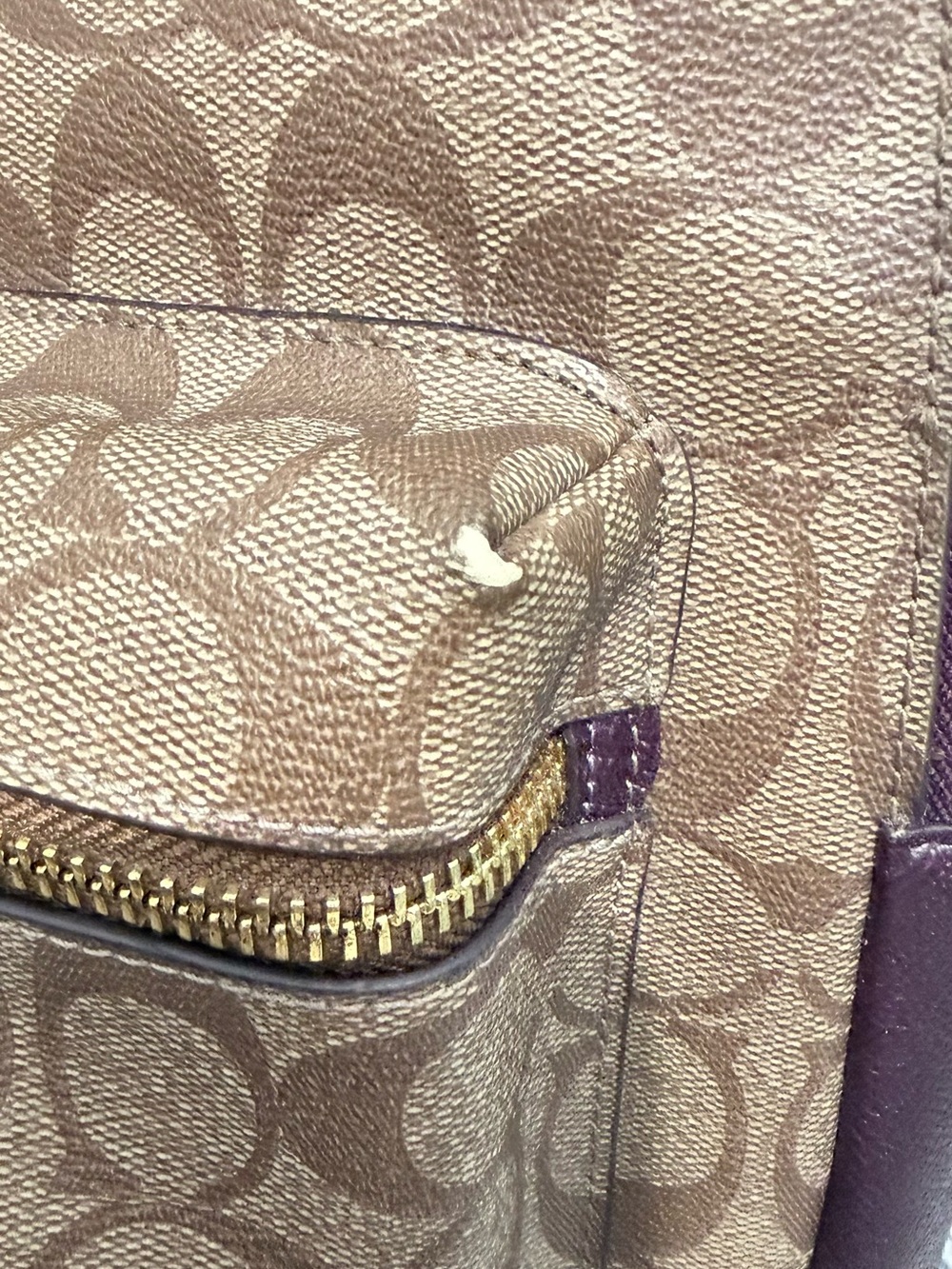 Coach Brown Signature Canvas Backpack and Wallet with Purple Trim - Picture 5 of 6